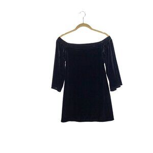 Veronica M Off Shoulder Mini Dress Black Velvet Made in USA Womens Size XS